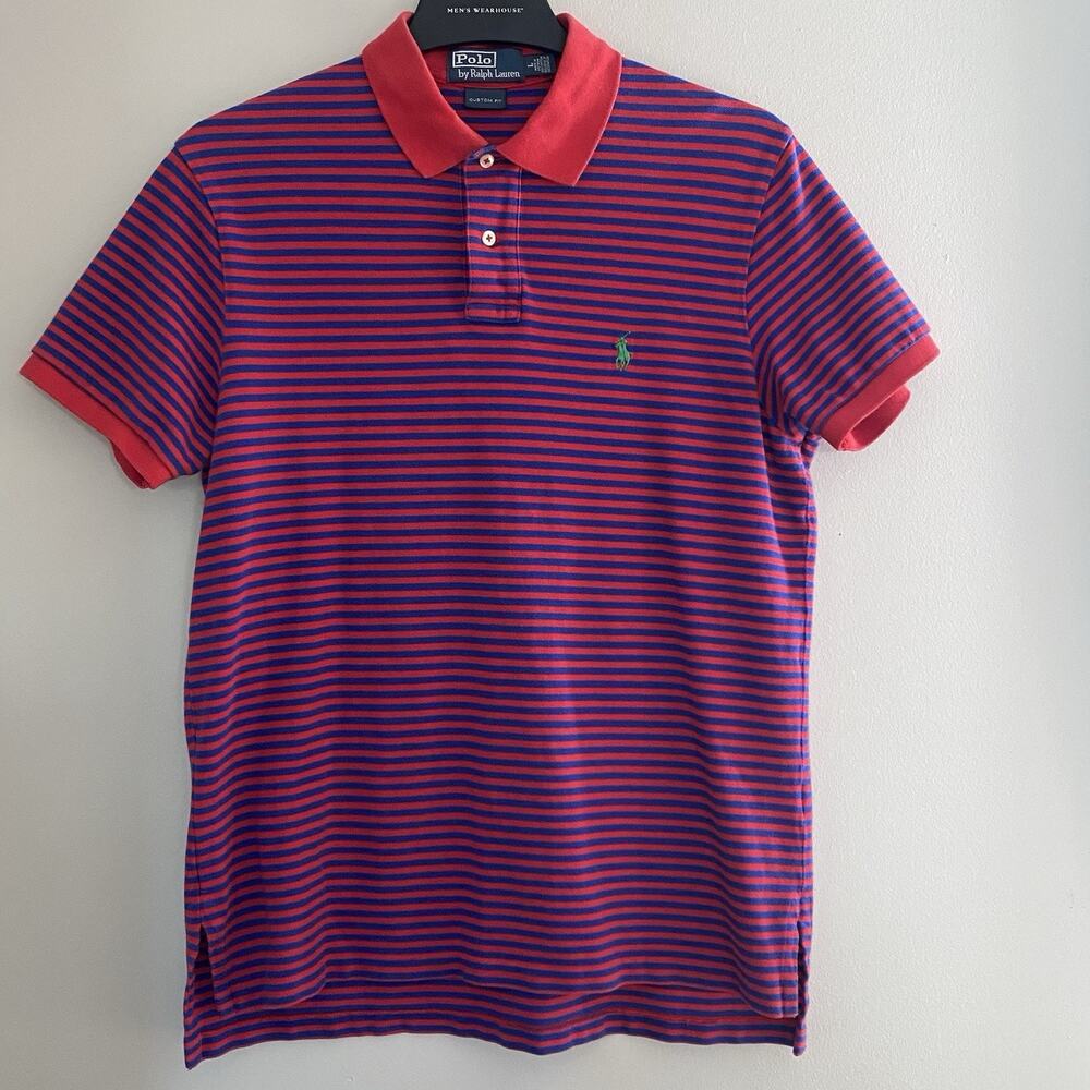 Polo Ralph Lauren Shirt Mens Sz Large Red Blue Striped Custom Fit